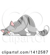 Clipart Of A Cartoon Exhausted Gray Tabby Cat Royalty Free Vector Illustration