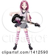 Pink Haired Punk Rocker Asian Girl With An Electric Guitar