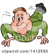 Cartoon White Male Soldier Sweating And Doing Pushups