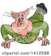 Poster, Art Print Of Cartoon Pig Soldier Doing Pushups