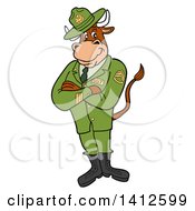 Cartoon Sergeant Bull Standing With Folded Arms