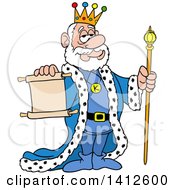 Poster, Art Print Of Cartoon Caucasian King Holding A Staff And A Scroll Notice