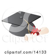 Graduation Cap And High School Diploma Clipart Illustration