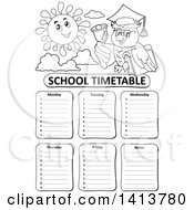 Poster, Art Print Of Black And White School Time Table With A Professor Owl And Sun