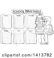 Poster, Art Print Of Black And White School Time Table With A School Boy