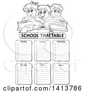 Poster, Art Print Of Black And White School Time Table With Students Over A Book