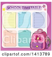 Poster, Art Print Of School Time Table And Pink Backpack