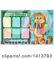 Poster, Art Print Of Cat Student Waving By A School Time Table
