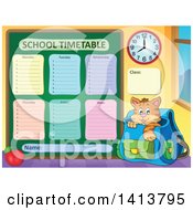 Poster, Art Print Of School Time Table And Cat In A Backpack