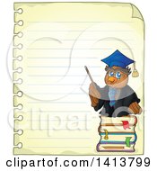 Clipart Of A Sheed Of Ruled School Paper With An Owl Teacher Royalty Free Vector Illustration