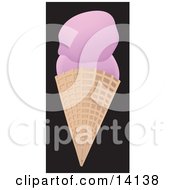 Two Scoops Of Strawberry Ice Cream In A Waffle Cone