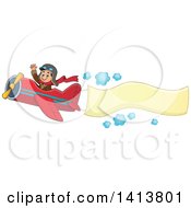 Clipart Of A Happy Caucasian Male Aviator Waving And Flying A Plane With A Banner Royalty Free Vector Illustration