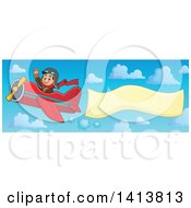 Clipart Of A Happy Caucasian Male Aviator Waving And Flying A Plane With A Banner Royalty Free Vector Illustration by visekart