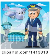 Poster, Art Print Of Happy Caucasian Male Pilot At An Airport