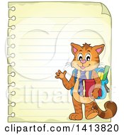 Poster, Art Print Of Sheed Of Ruled School Paper With A Waving Student Cat