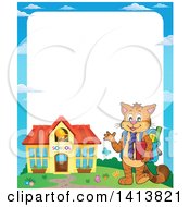 Poster, Art Print Of Border With A Cat Student Waving And Building