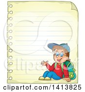 Poster, Art Print Of Sheed Of Ruled School Paper With A Waving School Boy