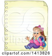 Poster, Art Print Of Sheed Of Ruled School Paper With A Waving School Girl