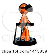 Orange Man Wearing A Headset And Walking On A Treadmill