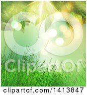 Poster, Art Print Of Background Of Grass And Leaves Against Green Bokeh