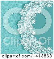 Poster, Art Print Of Blue White And Turquoise Damask Floral Wedding Invitation Background