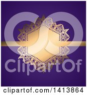 Poster, Art Print Of Wedding Invitation Design With A Golden Frame And Ribbon On Purple