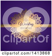 Clipart Of A Gold Frame Wedding Invitation Design On Purple Royalty Free Vector Illustration