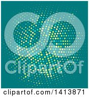 Poster, Art Print Of Background Of Blue Tan And Green Halftone Dots Forming A Circle On Teal