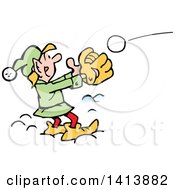 Poster, Art Print Of Cartoon Christmas Elf Playing Catch