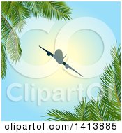 Poster, Art Print Of Silhouetted Airplane Framed With Palm Trees