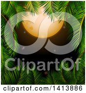 Border Of Palm Tree Branches Framing A Full Moon And Night Sky