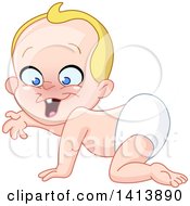 Poster, Art Print Of Cartoon Blond Caucasian Baby Boy Crawling