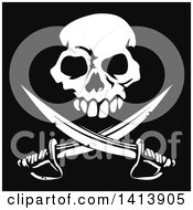 Poster, Art Print Of White Skull And Crossed Swords Jolly Roger On Black