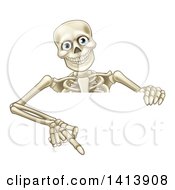 Poster, Art Print Of Cartoon Human Skeleton Pointing Down Over A Sign