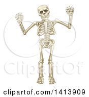 Poster, Art Print Of Cartoon Human Skeleton Holding Up Both Hands
