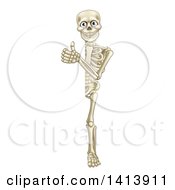 Poster, Art Print Of Cartoon Human Skeleton Giving A Thumb Up Around Sign