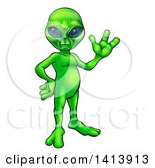Clipart Of A Green Alien Waving Or Presenting Royalty Free Vector Illustration