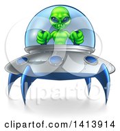 Green Alien Flying A Ufo