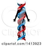 Clipart Of A Black Silhouetted Person In A Blue And Red Double Helix Dna Strand Royalty Free Vector Illustration by AtStockIllustration