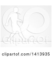 Clipart Of A Silhouetted Male Soccer Football Player Passing The Ball Over Gray Royalty Free Vector Illustration