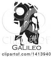Poster, Art Print Of Black And White Woodcut Profile Portrait Of A Man Galileo Galilei Astronomer