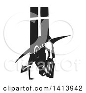 Black And White Woodcut Profile Portrait Of A Spanish Inquisitor Under A Cross