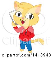 Poster, Art Print Of Happy Cat Boy Wearing Clothes And Talking On A Smart Phone