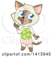 Cute Siamese Kitty Cat Girl In A Skirt And Tank Top Talking On A Smart Phone