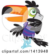 Toucan Bird Wearing A Shirt Leaning And Talking On A Smart Phone