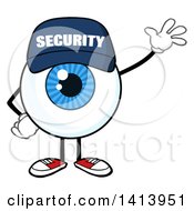 Cartoon Security Guard Eyeball Character Mascot Waving
