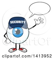 Cartoon Security Guard Eyeball Character Mascot Talking And Waving