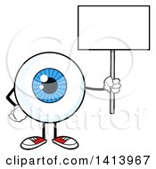 Poster, Art Print Of Cartoon Eyeball Character Mascot Holding Up A Blank Sign