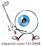 Poster, Art Print Of Cartoon Eyeball Character Mascot Swinging A Golf Club