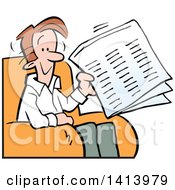 Poster, Art Print Of Cartoon Happy Caucasian Man Holding A Newspaper And Sitting In A Chair